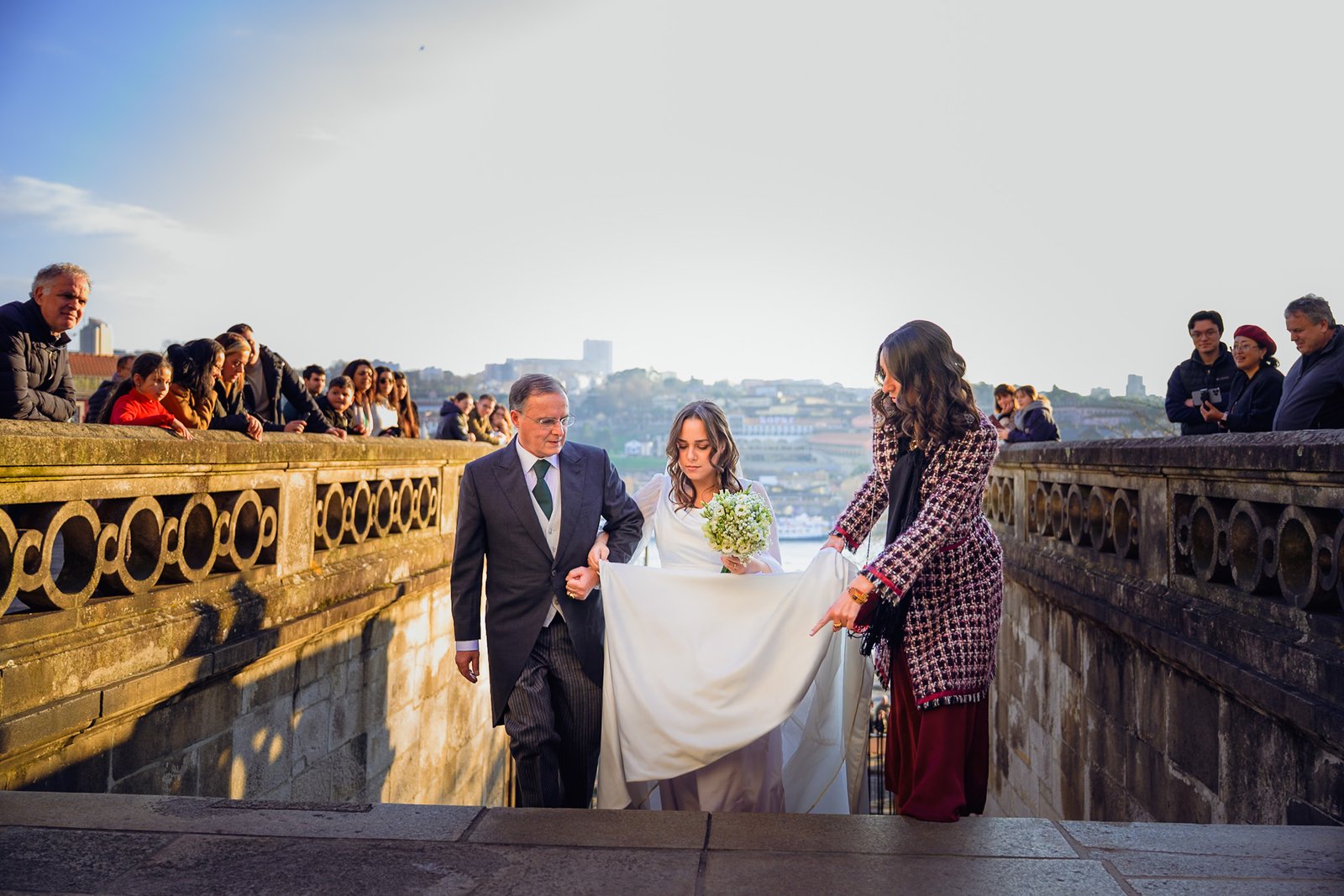 The sincere, quiet gaze of the newly married couple